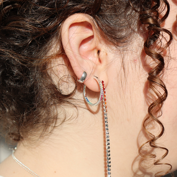Double-sided sterling silver rainbow cz hoop earrings