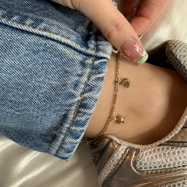 moons and stars charm gold plated anklet